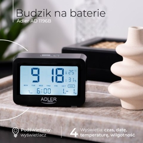 AD 1196 black Budzik na baterie
