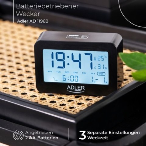 AD 1196 black Budzik na baterie