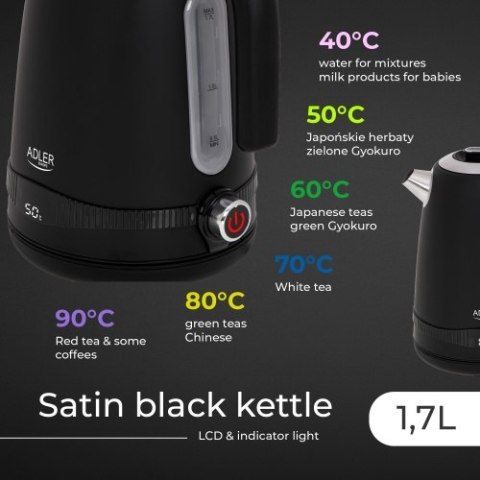 AD 1295 black Czajnik metalowy 1,7l z lcd & regulacją temperatury