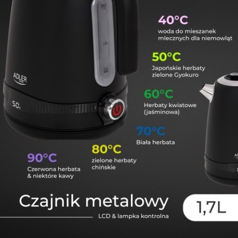 AD 1295 black Czajnik metalowy 1,7l z lcd & regulacją temperatury