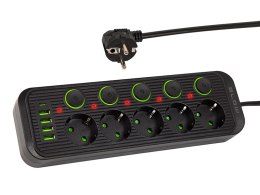 98-209# Przedłużacz sieciowy ps-550s 5-gniazd 4xusb 1xusb-c 5m czarny 3x1mm
