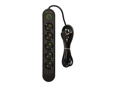 98-226# Przedłużacz sieciowy ps-520 5-gniazd 3xusb 2m czarny 3x1mm