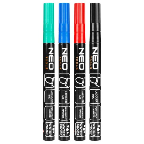 Marker budowlany, 4 kolory, permanentny, wodoodporny, lakierowy, aluminiowy, 4 szt.