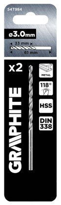 Wiertła do metalu HSS, DIN 338, 3 mm, 2 szt.
