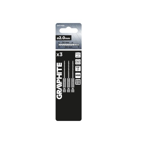 Wiertło do metalu Hex 2.0 mm, 3 szt.