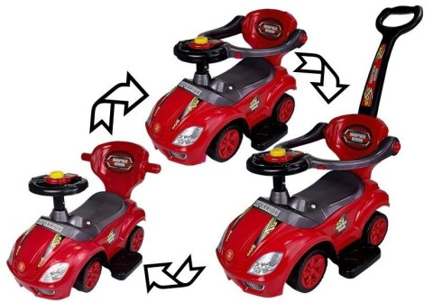 Jeździk z Pchaczem Dla Dzieci Mega Car 3w1 Piszczek Schowek Czerwony