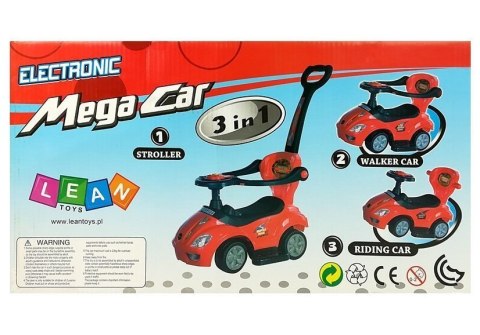 Jeździk z Pchaczem Dla Dzieci Mega Car 3w1 Piszczek Schowek Niebieski
