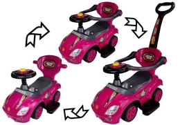 Jeździk z Pchaczem Dla Dzieci Mega Car 3w1 Piszczek Schowek Różowy