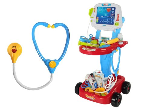 Zestaw Lekarski na Wózku Stolik Lekarski Dla Dzieci Doktor EKG 17 el.