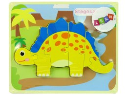 Drewniane Puzzle Dinozaur Stegosaurus Żółty Oviraptor Żółty