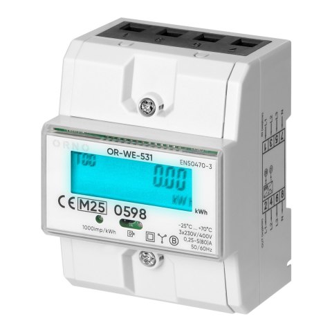 3-fazowy licznik energii elektrycznej, 80A, MID, 4,3 moduły, DIN TH-35mm