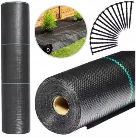 Agrotkanina Czarna 160cm x 50m UV 90g Antychwastowa Agrowłóknina + Kotwy