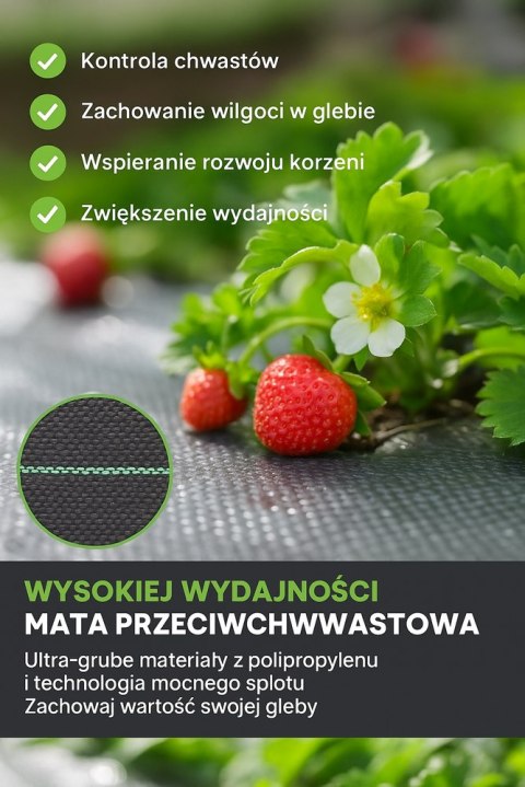 Agrotkanina Czarna 160cm x 50m UV 90g Antychwastowa Agrowłóknina + Kotwy