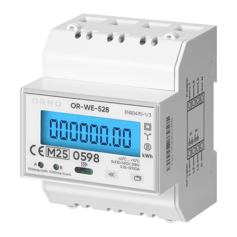 3-fazowy licznik energii elektrycznej, 100A, MID, 4 moduły, DIN TH-35mm