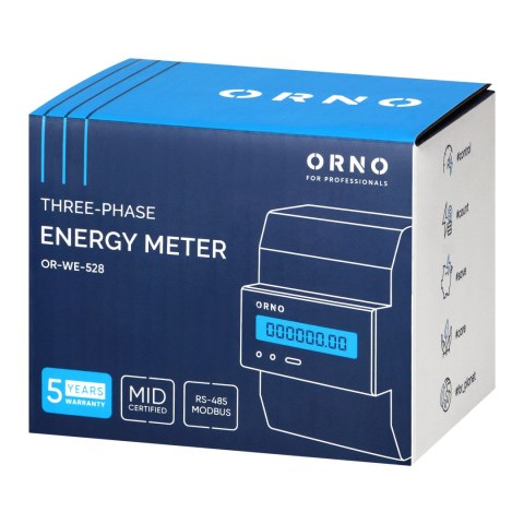3-fazowy licznik energii elektrycznej, 100A, MID, 4 moduły, DIN TH-35mm