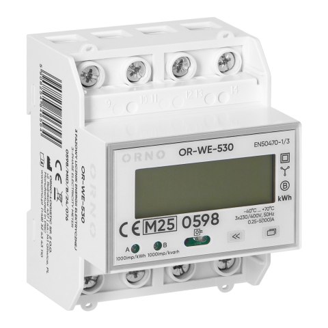 3-fazowy licznik energii elektrycznej, 100A, port RS-485, MID, 4 moduły, wielotaryfowy DIN TH-35mm, PV-Ready