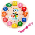 Drewniany Zegar Edukacyjny Montessori Nauka Godzin Klocki Do Nawlekania