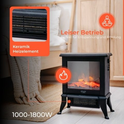 AD 7754 Kominek elektryczny | 2 poziomy grzania: 1000w / 1800w | efekt 3d płomienia | termostat