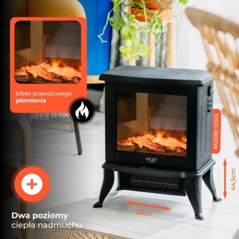 AD 7754 Kominek elektryczny | 2 poziomy grzania: 1000w / 1800w | efekt 3d płomienia | termostat
