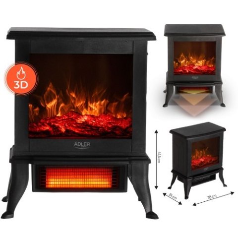 AD 7754 Kominek elektryczny | 2 poziomy grzania: 1000w / 1800w | efekt 3d płomienia | termostat