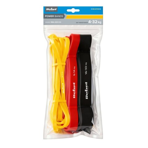 Zestaw gum do ćwiczeń TPE - Power Band PT-S3, 4-32 kg, 3 gumy TPE, REBEL ACTIVE