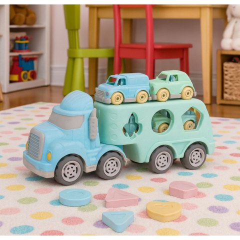 Ciężarówka Laweta Sorter Edukacyjny Z Autkami Klocki Pastelowa BIO Plastik