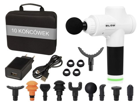 44-357# Pistolet do masażu masażer blow wave 4000 biały + 10 końcówek + walizka