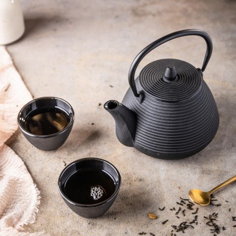 Żeliwny dzbanek do herbaty z filtrem i filiżankami, 1l, kinghoff