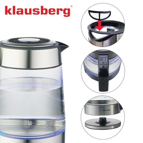 Czajnik elektryczny, szklany, z led, 1,7l, klausberg, kb-7888