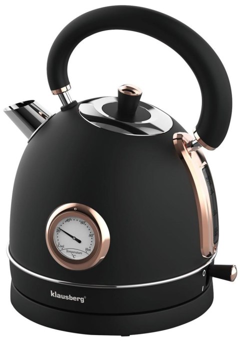 Czajnik elektryczny z termometrem, stal nierdzewna, czarny/rose gold 1,8l, 1850-2200w, klausberg, kb-7905