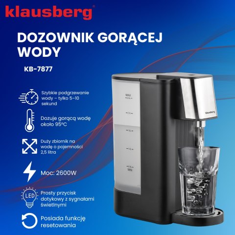Dozownik gorącej wody, dyspenser, czarny ze srebrnymi elementami ze stali nierdzewnej 2,5l, klausberg, kb-7877