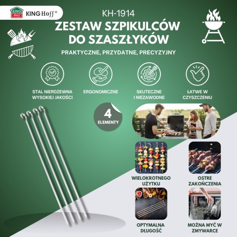 Szpikulce do grilla, zestaw- 4 szt, 35,8cm, stal nierdzewna, kinghoff, kh-1914