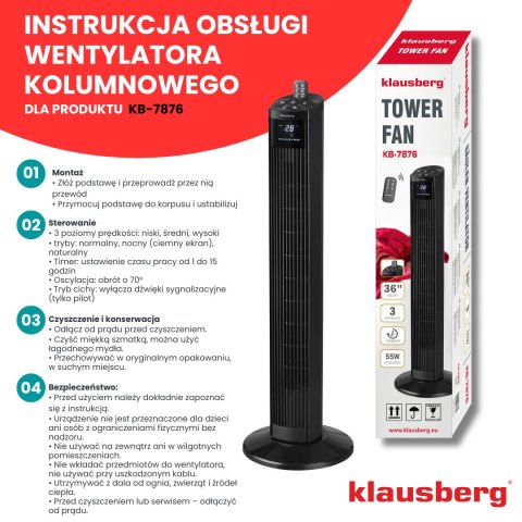 Wentylator kolumnowy z pilotem, czarny, 36 cal, klausberg