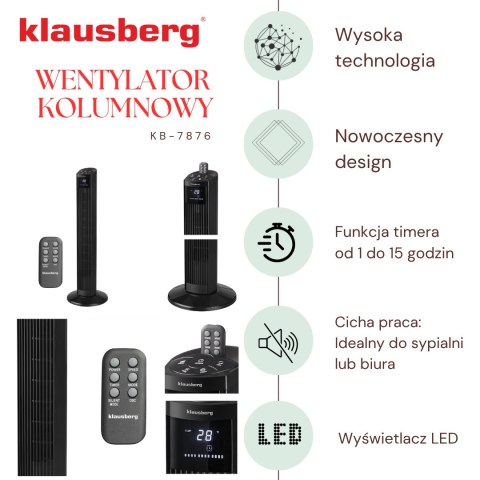 Wentylator kolumnowy z pilotem, czarny, 36 cal, klausberg
