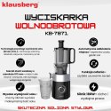 Wyciskarka wolnoobrotowa do owoców i warzyw, pionowa, czarna, 180w, klausberg, kb-7871