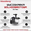 Wyciskarka wolnoobrotowa do owoców i warzyw, pozioma z uchwytem, 150w, czarna, klausberg, kb-7861