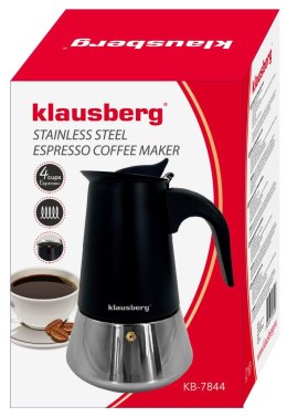 Zaparzacz do kawy espresso, stal nierdzewna, 4 filiżanki, czarny/srebrny, klausberg, kb-7844