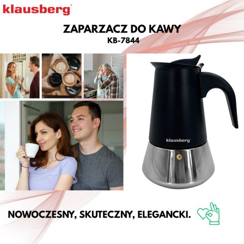 Zaparzacz do kawy espresso, stal nierdzewna, 4 filiżanki, czarny/srebrny, klausberg, kb-7844