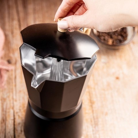 Zaparzacz do kawy espresso z aluminium, 6 filiżanek, czarny/drewnopodobny, kinghoff, kh-1886