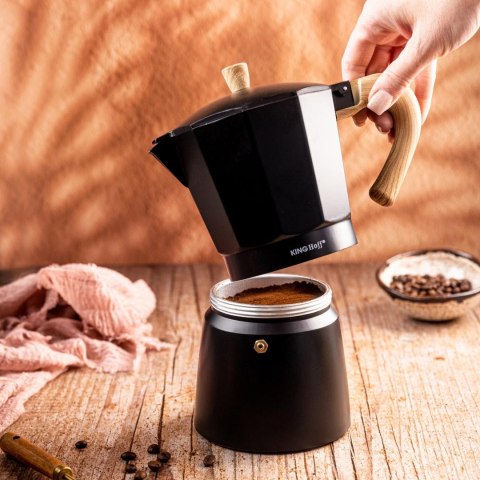 Zaparzacz do kawy espresso z aluminium, 6 filiżanek, czarny/drewnopodobny, kinghoff, kh-1886