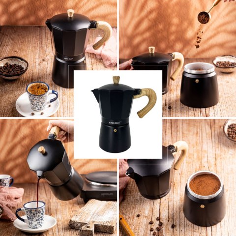 Zaparzacz do kawy espresso z aluminium, 6 filiżanek, czarny/drewnopodobny, kinghoff, kh-1886
