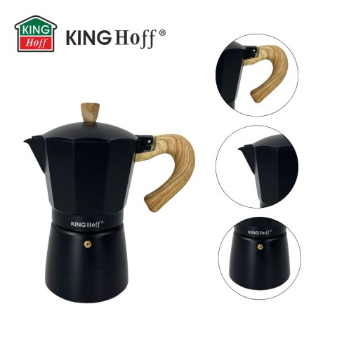 Zaparzacz do kawy espresso z aluminium, 6 filiżanek, czarny/drewnopodobny, kinghoff, kh-1886
