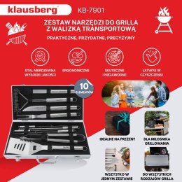 Zestaw do grillowania, 10 elementów w walizce, stal nierdzewna, klausberg, kb-7901