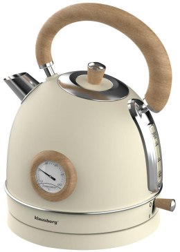 Czajnik elektryczny z termometrem, stal nierdzewna, kremowy z drewnem, 1,8l, 1850-2200w, klausberg, kb-7906