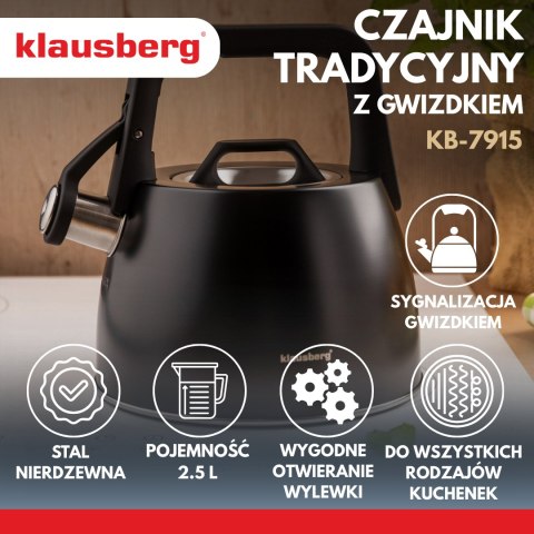 Czajnik tradycyjny 2.5l, czarny klausberg