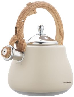 Czajnik z gwizdkiem, stal nierdzewna, beżowy z elementami drewnopodobnymi, 2,8l, klausberg, kb-7919