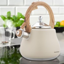 Czajnik z gwizdkiem, stal nierdzewna, beżowy z elementami drewnopodobnymi, 2,8l, klausberg, kb-7919