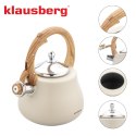 Czajnik z gwizdkiem, stal nierdzewna, beżowy z elementami drewnopodobnymi, 2,8l, klausberg, kb-7919