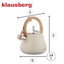 Czajnik z gwizdkiem, stal nierdzewna, beżowy z elementami drewnopodobnymi, 2,8l, klausberg, kb-7919