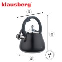 Czajnik z gwizdkiem, stal nierdzewna, czarny ze srebrnymi elementami, 2,8l, klausberg, kb-7918